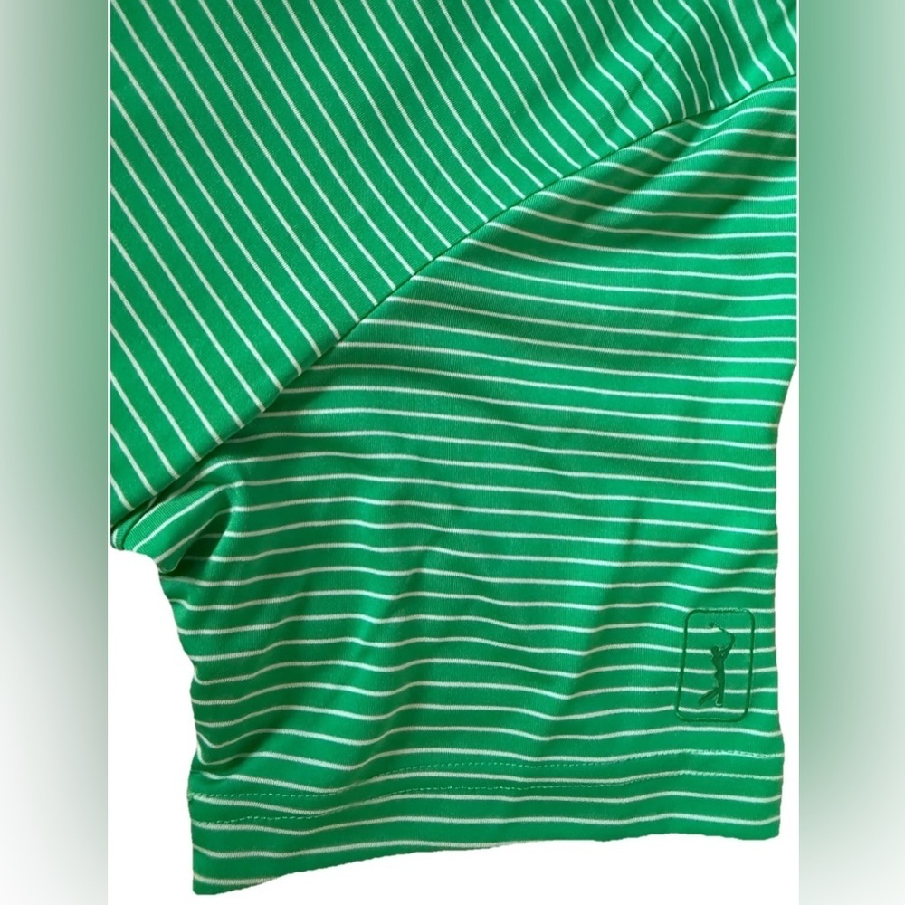 PGA TOUR Mens Green White Striped Golf Polo Shirt Short Sleeve Size Large NWT - Picture 7 of 8